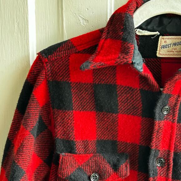 Vintage 50s Frost Proof Buffalo Plaid Wool Shacket Shirt Jacket - Picture 4 of 8